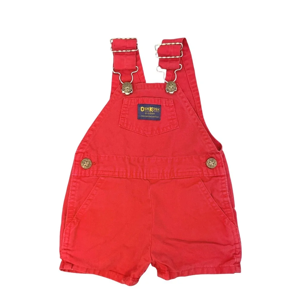 Vintage OshKosh B'Gosh Red Overalls 90s Cotton Classic Bib Baby Size 12 Months